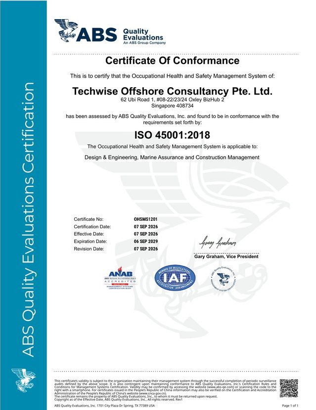 ISO 45001:2018 Occupational Health and Safety Management System certificate